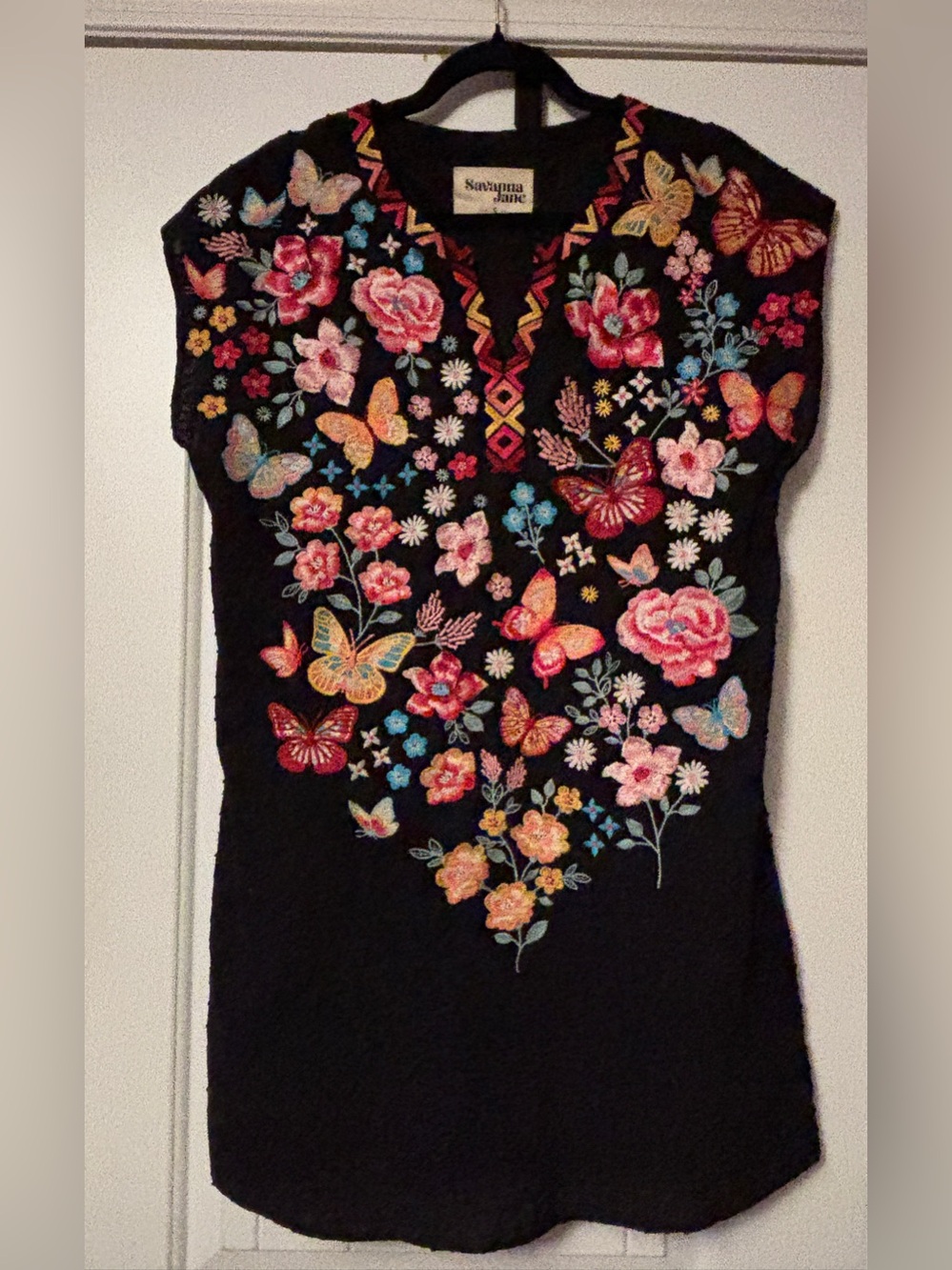 Savanna Jane Black Embroidered Butterfly & Floral Women’s Dress, Small